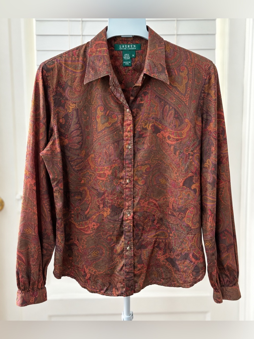Lauren Ralph Lauren XL Paisley Button Up Shirt 100% Cotton Brown Rust